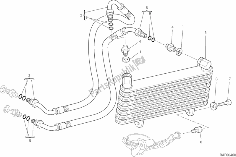 Alle onderdelen voor de Olie Koeler van de Ducati Hypermotard 1100 EVO USA 2012